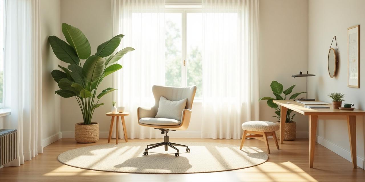 Serene organized home office with island inspiration