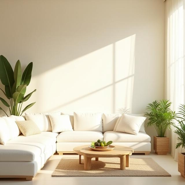 A perfectly organized island-inspired living room with bamboo accents and flowing air