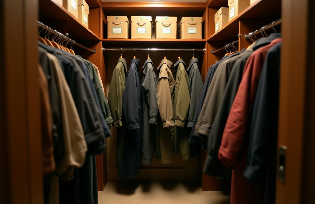 Organized closet with seasonal storage bins